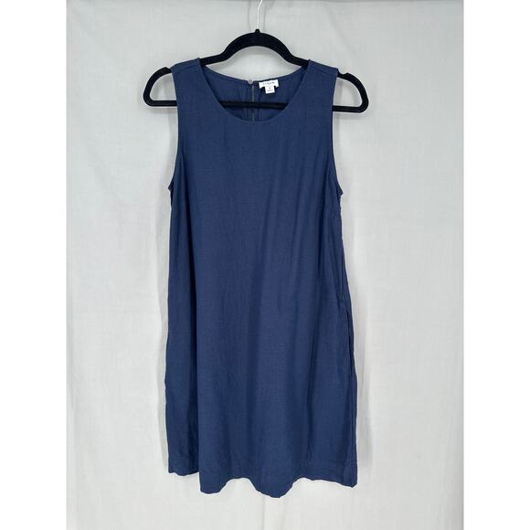 J Crew Dress Women 4 Navy Blue Mini Linen Pockets Beach Shift Minimalist Coastal - Picture 6 of 8